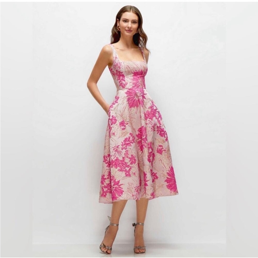 Dessy Collection Floral Jacquard Sleeveless Fit & Flare Midi Dress, SIZE 6